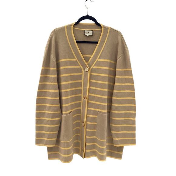 Tuckernuck Chai Striped Lauren Cardigan Oversized Button Front Pockets Size XXL - Picture 2 of 13